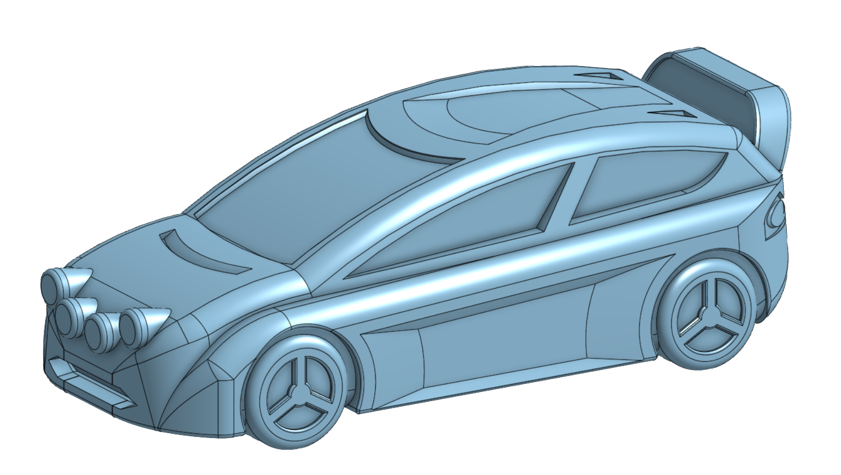 CAD render of a RaceCards rally car piece.