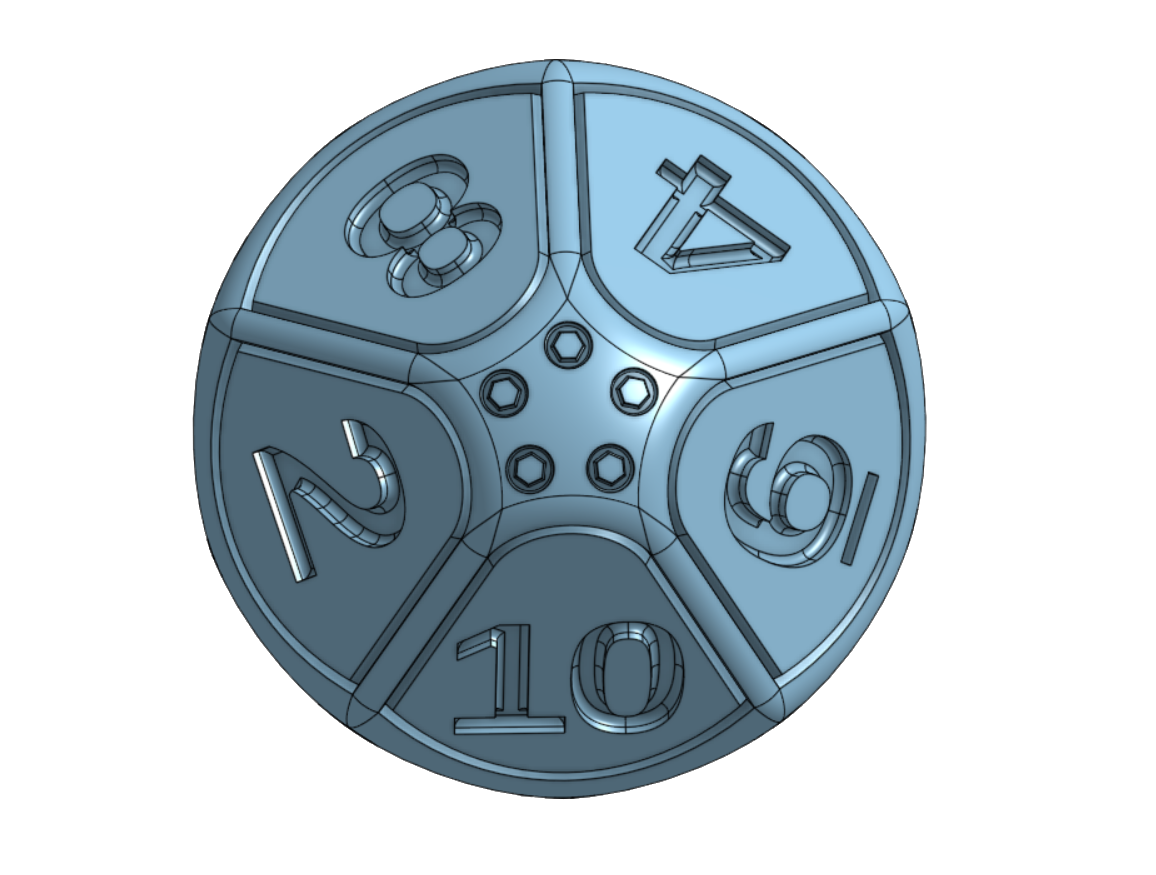 RaceCards custom ten-sided die CAD render.