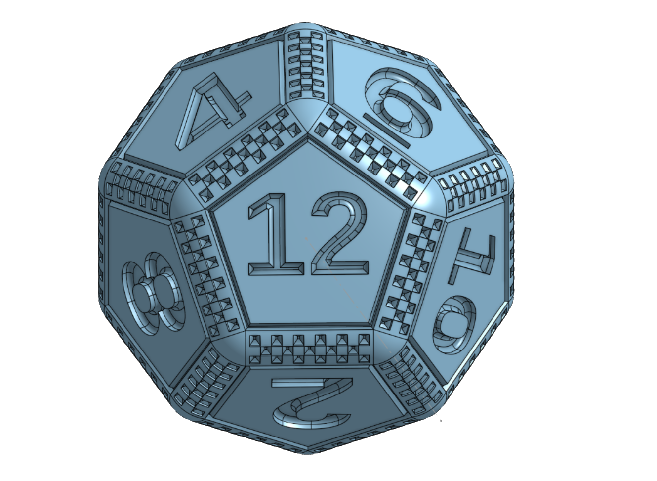 RaceCards custom twelve-sided die CAD render.