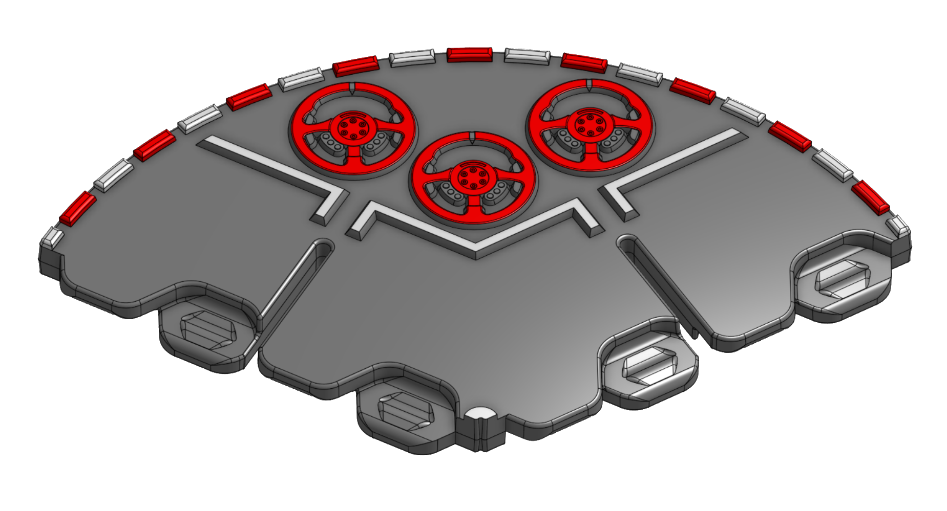 CAD render of a tight-turn RaceCards snap-fit track tile.