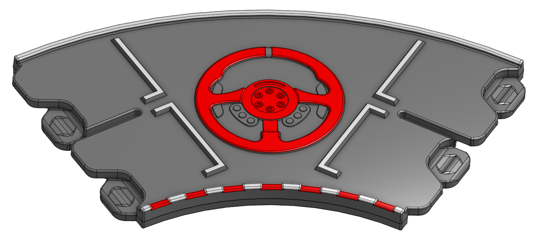 CAD render of a curved RaceCards snap-fit track tile.